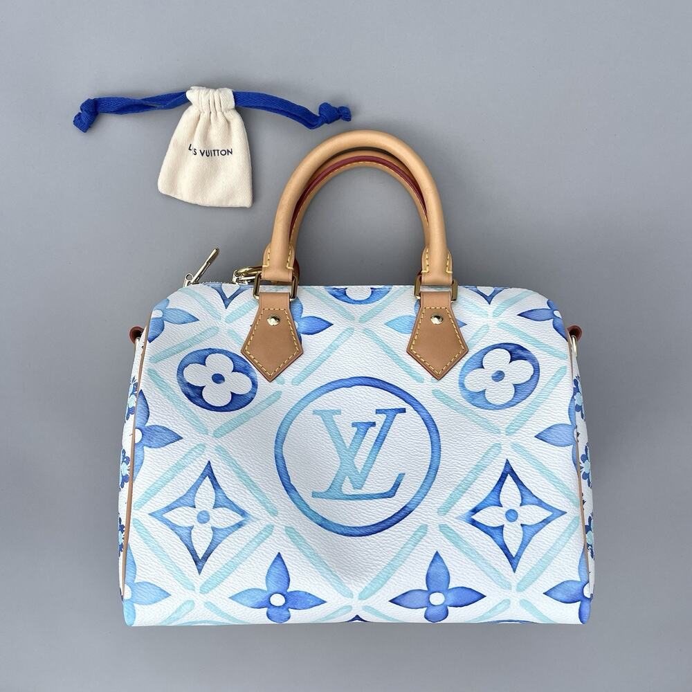 Louis Vuitton Monogram Tiles By The Pool Speedy 25 Bandolier Lagoon Blue